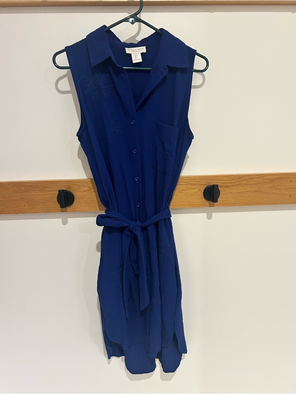 Calypso St. Barth Cobalt Blue Sleeveless Shirt Dress with Tie Waist